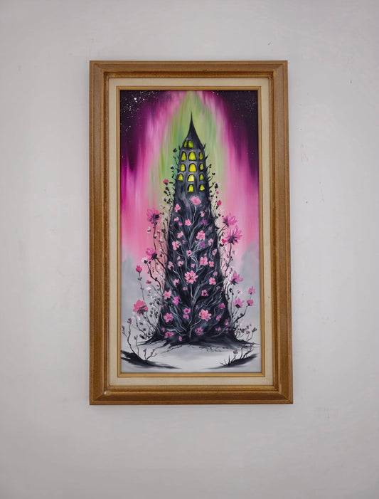 12x24 Original Canvas Painting: Flower Tower