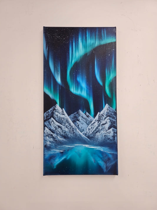 12x24 Original Canvas Painting: CLASS SAMPLE Aurora Glacier