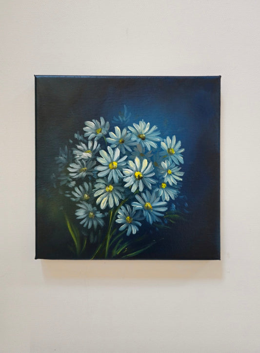 8x8" Original Canvas Painting: Mini Shadowed Petals