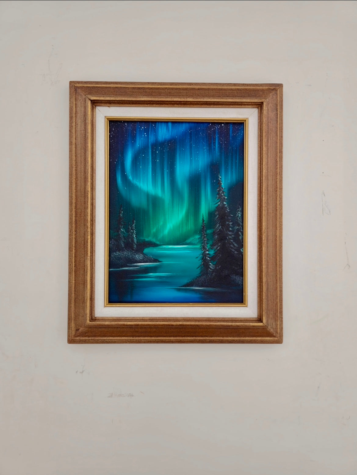 9x12 Original Canvas Painting: Aurora Reflections