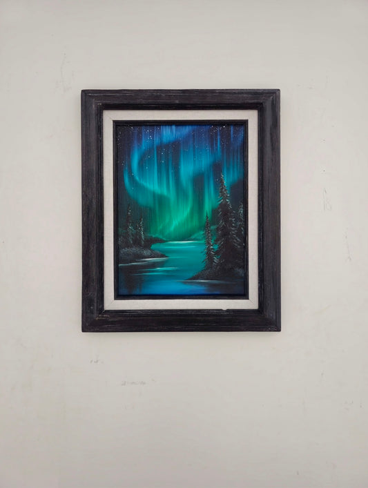 9x12 Original Canvas Painting: Aurora Reflections