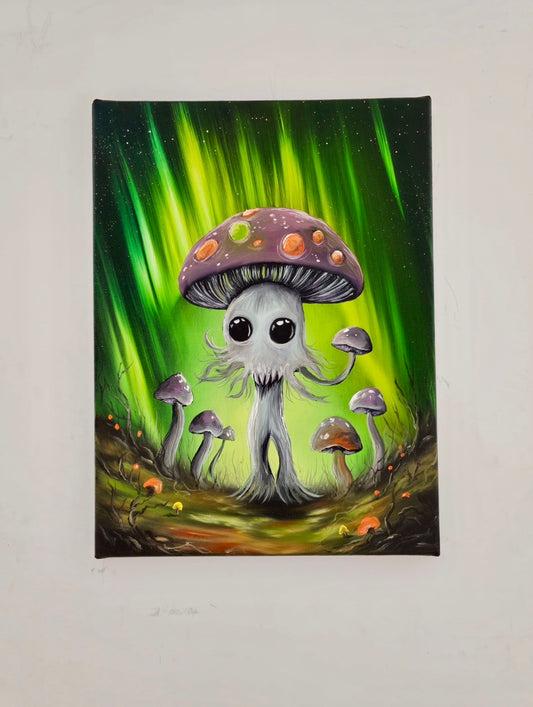 12x16 Original Canvas Painting: Enchanting Fungi