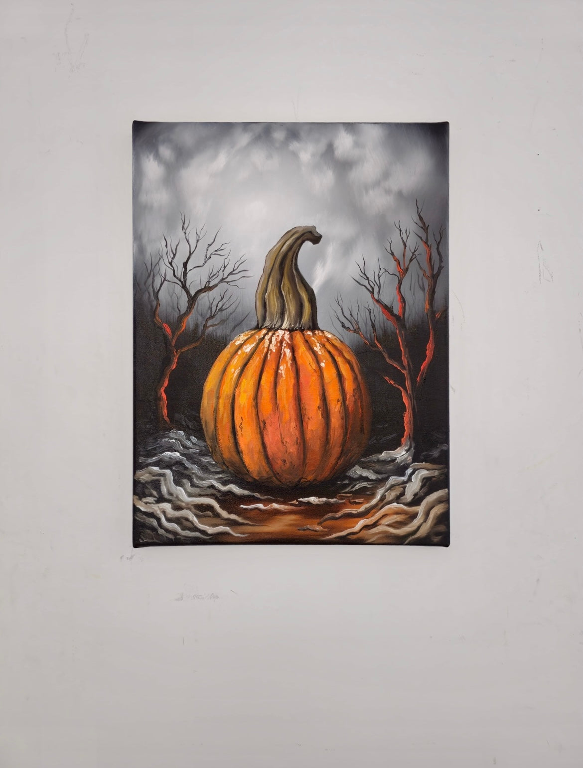 12x16 Original Canvas Painting: Ghostly Gourd