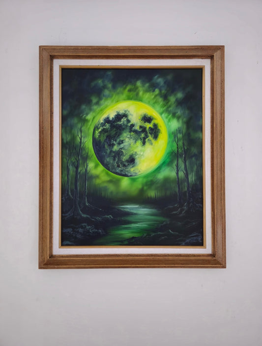 16x20 Original Canvas Painting: Emerald Eclipse