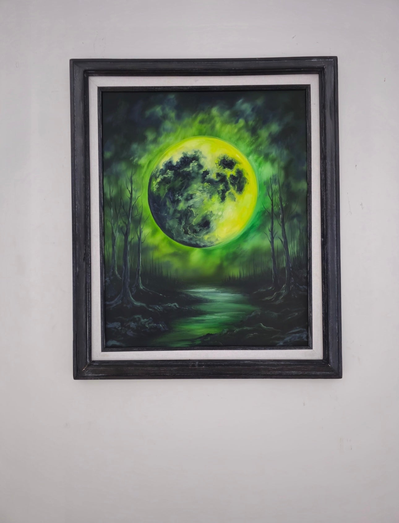 16x20 Original Canvas Painting: Emerald Eclipse